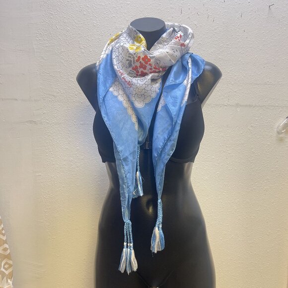Johnny Was Floral Butterfly Silk Scarf With Tassels Square - Picture 1 of 9